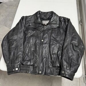 Wilsons Leather Mens Black Genuine Leather Bomber Jacket Large L Zip Up Biker